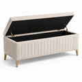 Gepolsterte Aufbewahrungsbank mit Klappdeckel, Creme/Gold/Schwarz, 120 × 45 × 48 cm