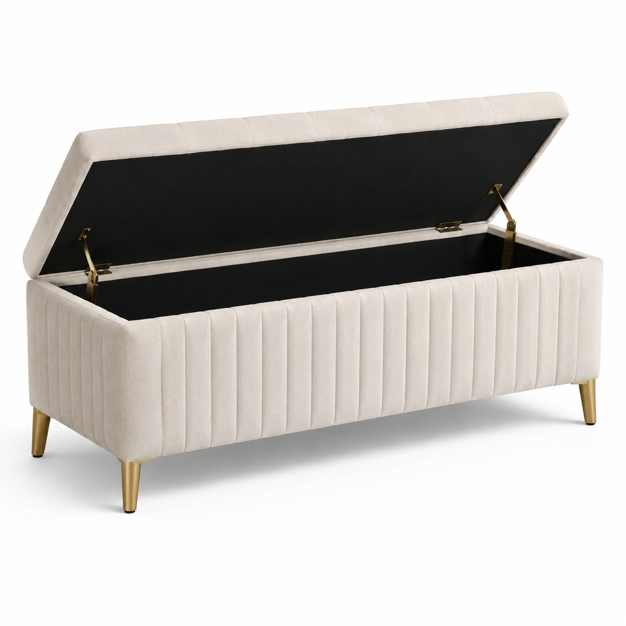 Gepolsterte Aufbewahrungsbank mit Klappdeckel, Creme/Gold/Schwarz, 120 × 45 × 48 cm