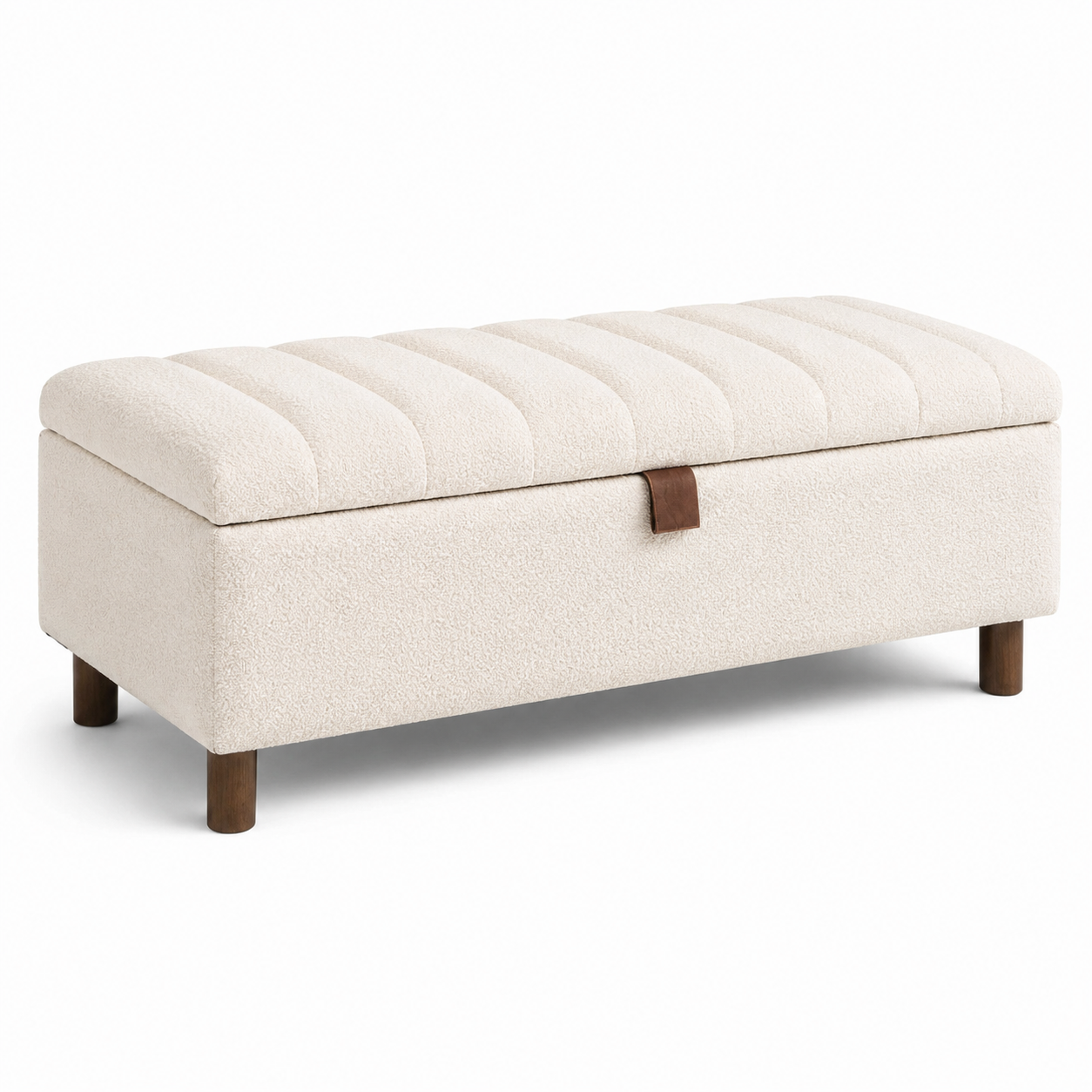 Gepolsterte Sitzbank mit Stauraum und Bouclé-Bezug, Creme, 110 × 40 × 45 cm