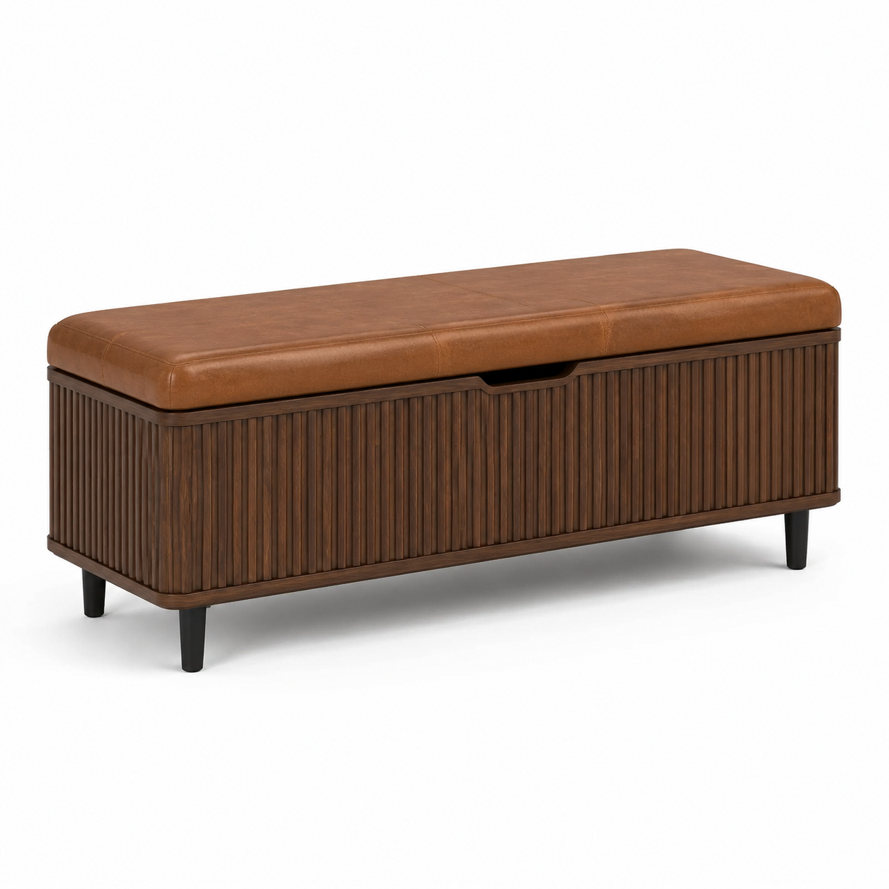 Aufbewahrungsbank 120 × 40 × 48 cm in Braun und Schwarz mit Kunstlederpolster, gerippter Front und Stauraum