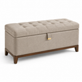 Gepolsterte Sitzbank mit Stauraum und Knopfheftung, Beige/Braun/Gold, 110 × 45 × 48 cm