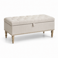 Sitzbank mit Stauraum und Knopfheftung, 120 × 45 × 50 cm, Beige, mit Holzbeinen