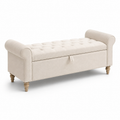Gepolsterte Sitzbank mit Stauraum, Beige/Natur, 142 × 52 × 65 cm, mit Knopfheftung und Holzfüßen