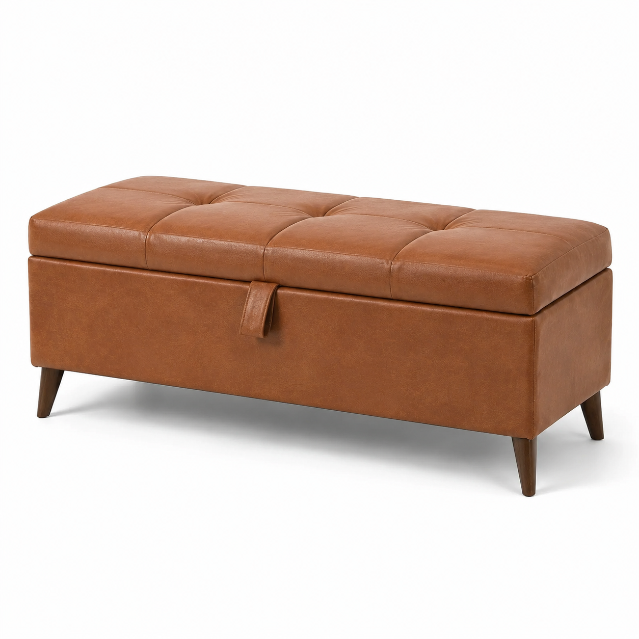 Gepolsterte Aufbewahrungsbank 110 × 40 × 45 cm, Braun/Dunkelbraun, mit Stauraum und Holzbeinen