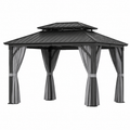 Gartenpavillon aus Aluminium mit Metalldach und Vorhängen, Anthrazit/Grau, 400 × 300 × 290 cm