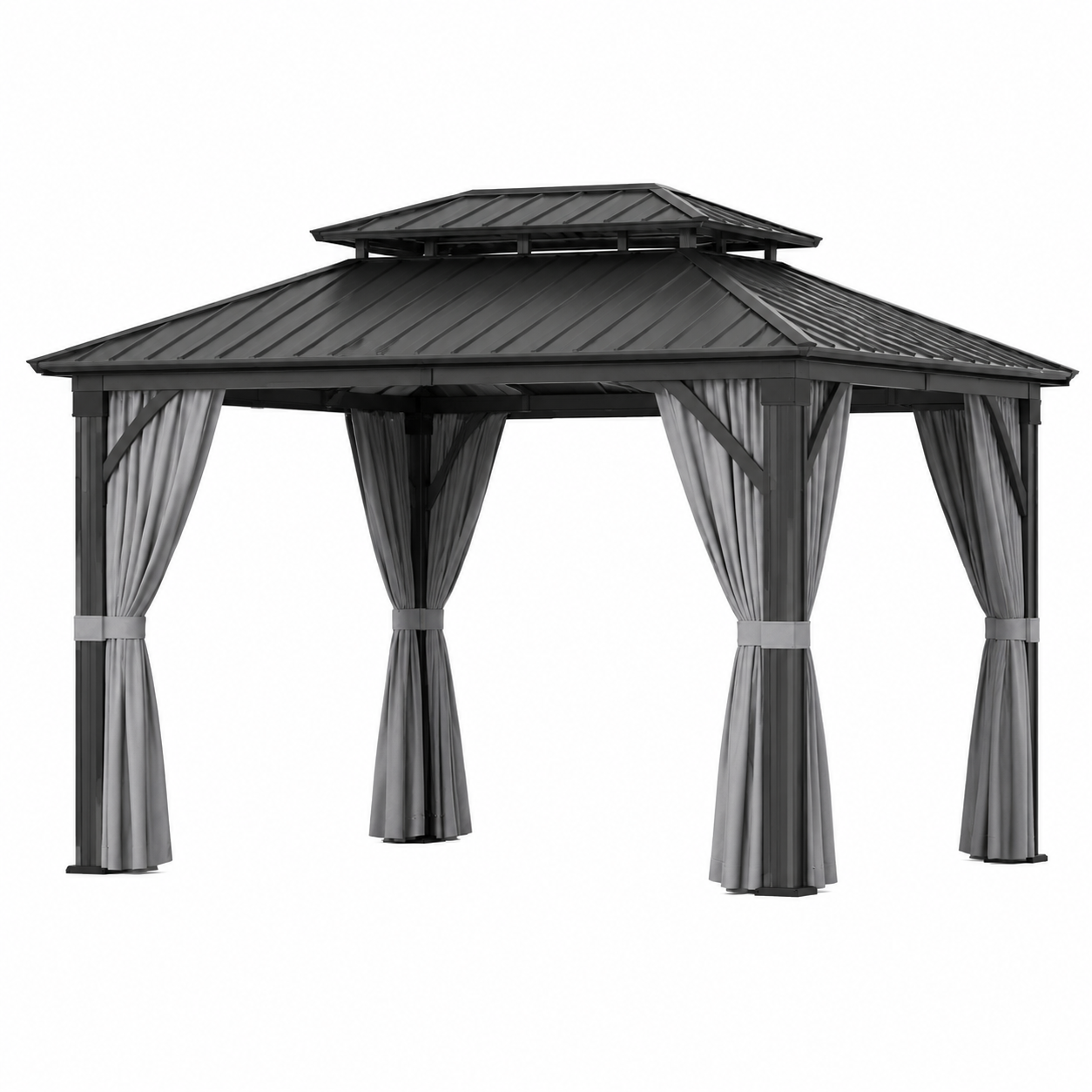 Gartenpavillon aus Aluminium mit Metalldach und Vorhängen, Anthrazit/Grau, 400 × 300 × 290 cm