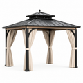 Gartenpavillon mit Hardtop und Seitenvorhängen, 400 × 300 × 285 cm, Anthrazit/Beige/Holzbraun