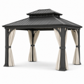 Metall-Gartenpavillon mit festem Dach und Vorhängen, Anthrazit/Creme, 400 × 300 × 310 cm