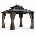 Gartenpavillon mit Metalldach und Vorhängen, 400 × 300 × 290 cm, Anthrazit/Braun