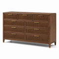 Moderne Holzkommode in Braun und Gold, 150 × 45 × 90 cm, mit 9 Schubladen