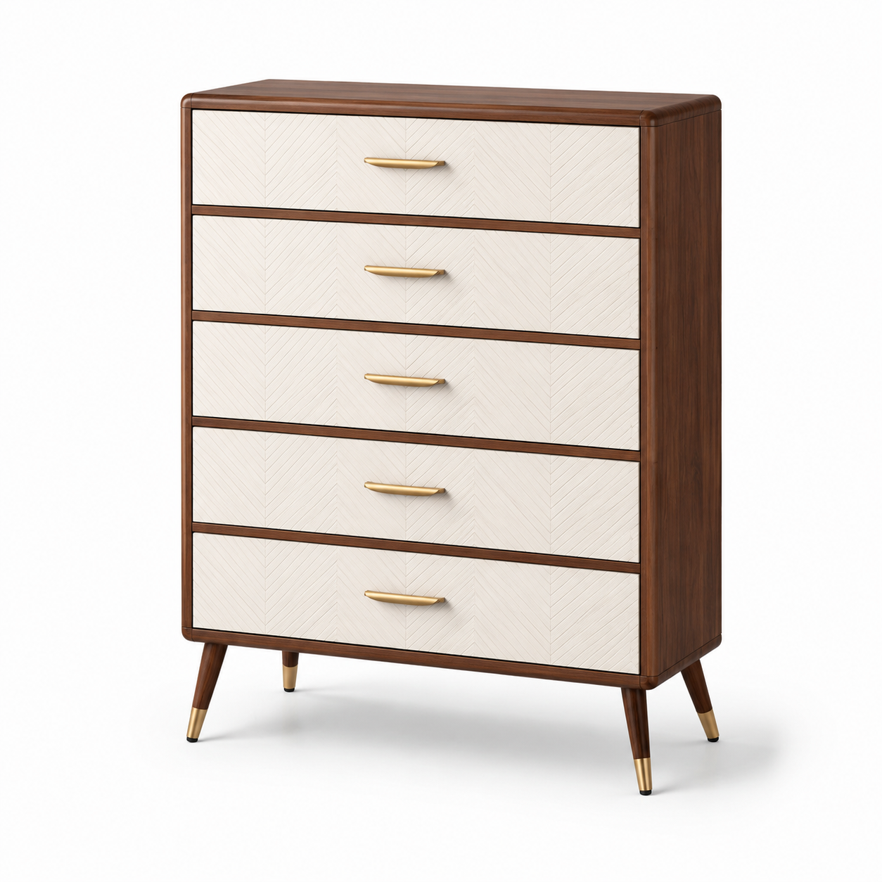 Kommode mit 5 Schubladen, 90 × 40 × 110 cm, Braun/Creme/Gold, Retro-Design