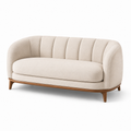 Modernes 3-Sitzer-Sofa aus Strukturstoff in Creme mit braunem Holzgestell, 220 × 90 × 82 cm