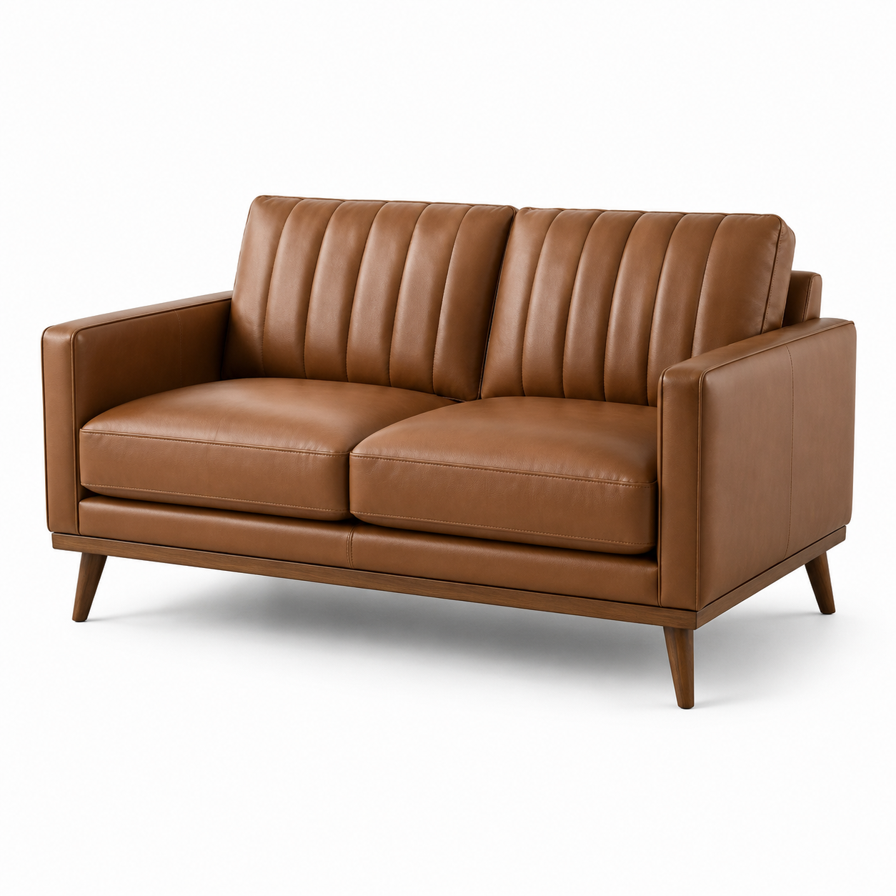 2-Sitzer-Sofa in Braun, 170 × 85 × 84 cm, Lederoptik mit Holzrahmen und Holzbeinen