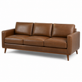 3-Sitzer-Sofa aus braunem Kunstleder mit Holzbeinen im Mid-Century-Stil, 210 × 86 × 84 cm