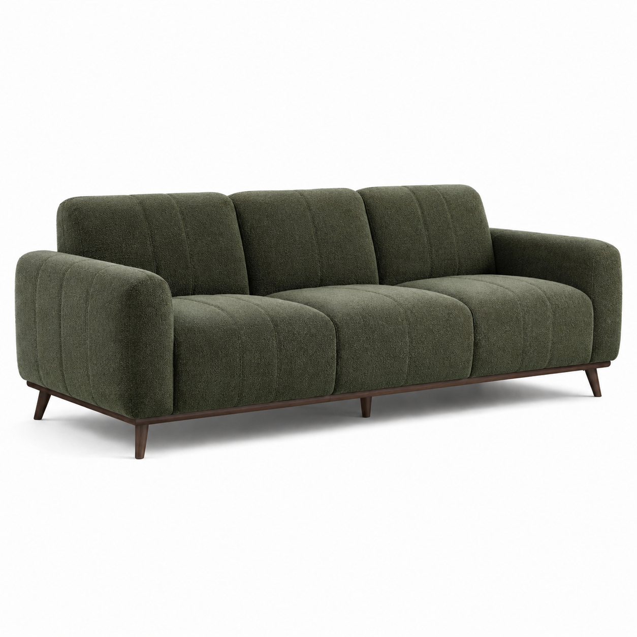 Modernes 3-Sitzer-Sofa mit strukturiertem Textilbezug, 225 × 90 × 84 cm, Olivgrün/Dunkelbraun