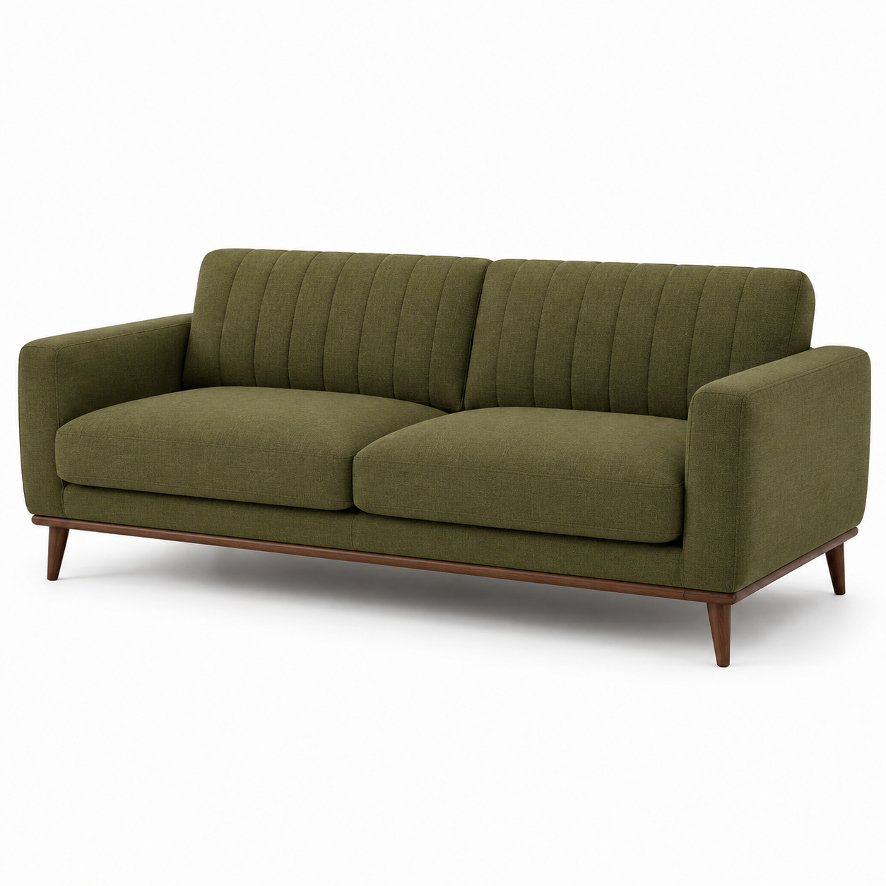 Olivgrünes 3-Sitzer-Sofa mit Holzgestell, 210 × 90 × 84 cm, moderner Retro-Stil