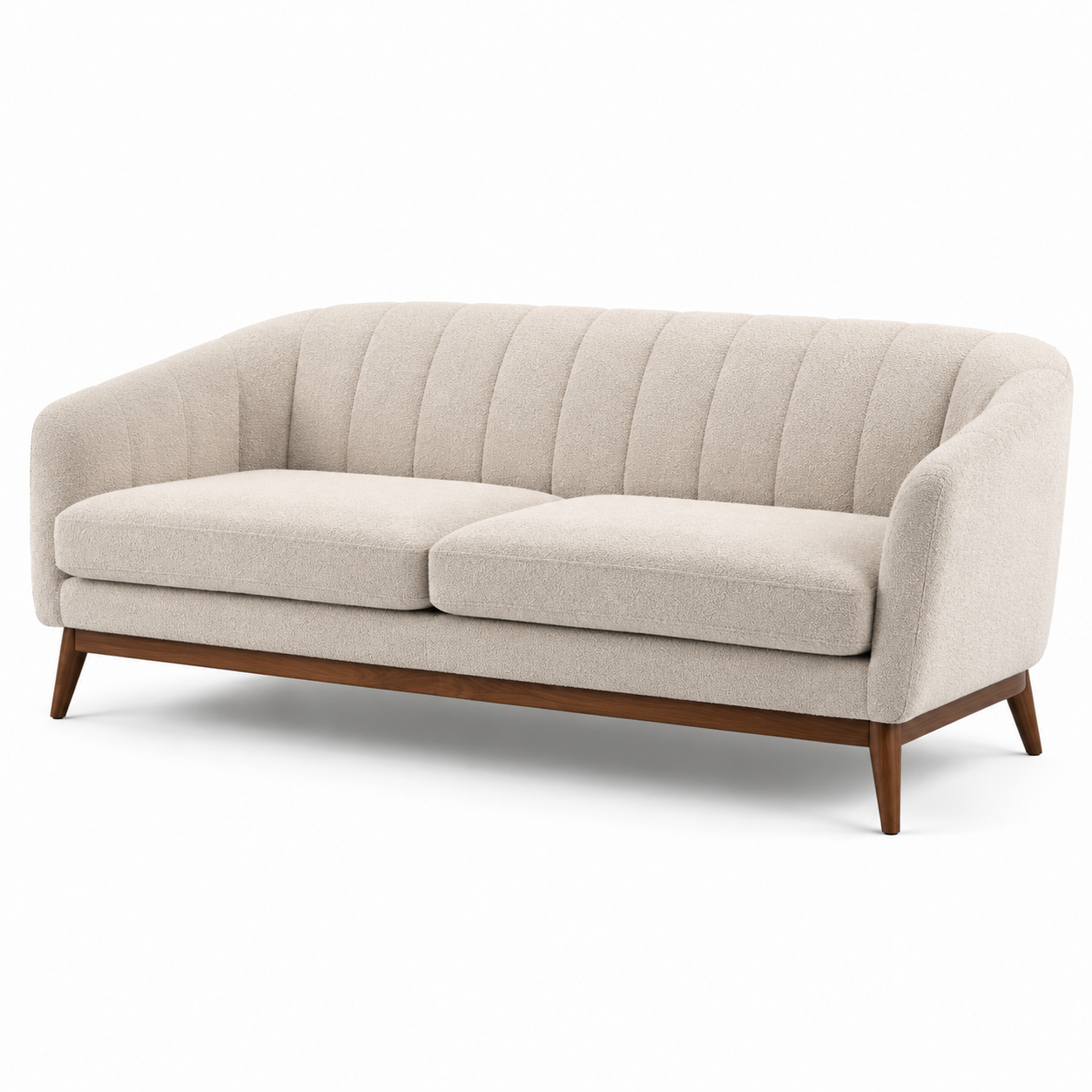 Modernes 3-Sitzer-Sofa mit Strukturstoff und Holzgestell, Beige/Braun, 210 × 90 × 82 cm