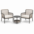 3-teilige Garten-Sitzgruppe mit 2 Sesseln 69 × 74 × 86 cm und rundem Tisch 50 × 50 cm, Schwarz/Greige/Creme