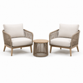 3-teiliges Gartenmöbel-Set Taupe/Creme/Hellbraun – 2 Sessel je 74 × 78 × 82 cm und Beistelltisch Ø 50 × 48 cm