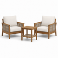 3-teiliges Gartenmöbel-Set aus Holz und Seilgeflecht, Braun/Cremeweiß/Beige, Sessel 75 × 78 × 83 cm, Tisch 60 × 60 × 55 cm