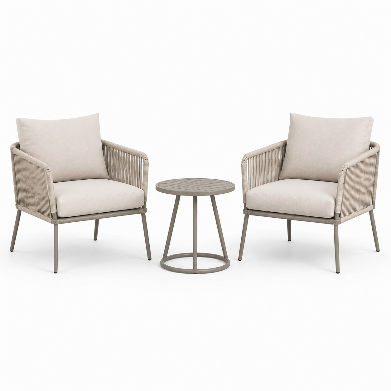 3-teiliges Gartenmöbel-Set Beige/Taupe mit 2 Sesseln 73 × 76 × 82 cm und Beistelltisch Ø 50 × 50 cm