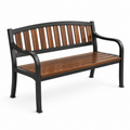 Gartenbank aus Metall und Holz, Schwarz/Braun, 127 x 60 x 85 cm, für Garten, Terrasse und Balkon