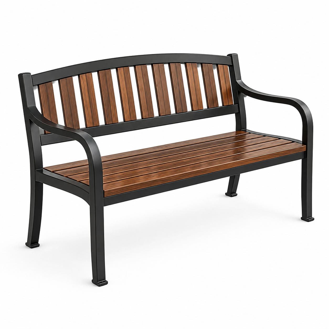 Gartenbank aus Metall und Holz, Schwarz/Braun, 127 x 60 x 85 cm, für Garten, Terrasse und Balkon