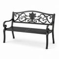 Gartenbank aus Metall, Schwarz, 127 × 60 × 85 cm, 2-Sitzer mit ornamentaler Rückenlehne