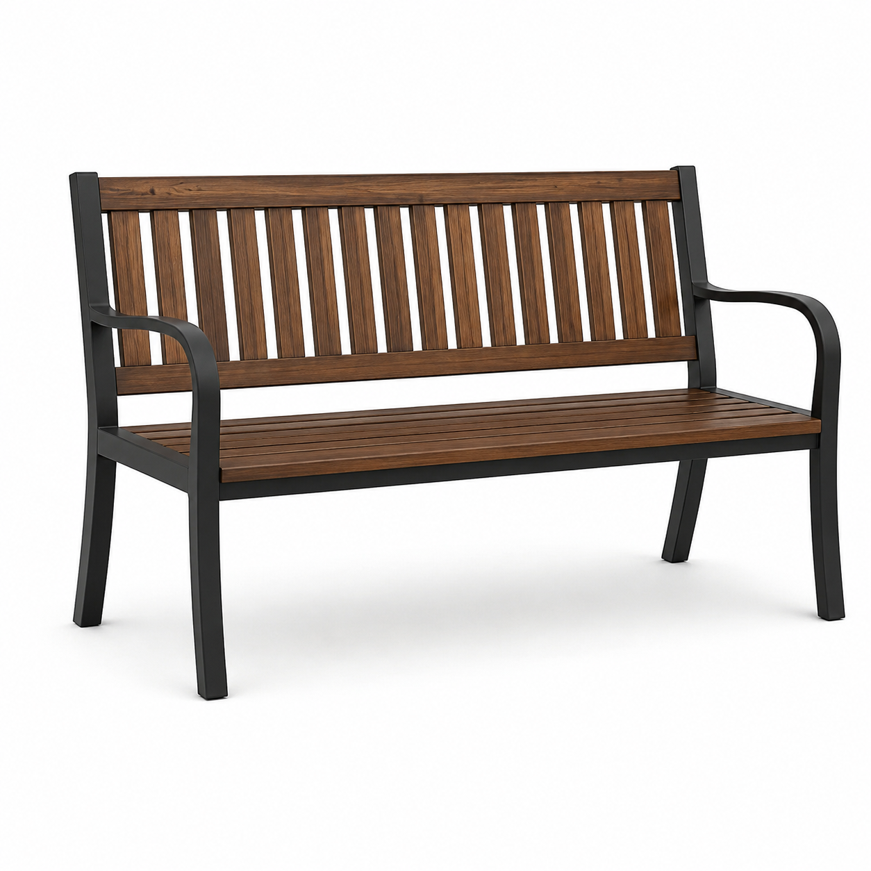 Zweisitzige Gartenbank mit Armlehnen, Braun/Schwarz, 122 × 60 × 85 cm