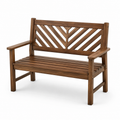 Braune Holz-Gartenbank für 2 Personen mit Armlehnen und Lattenrücken, 120 x 60 x 90 cm