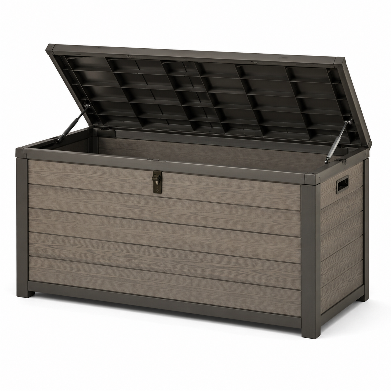 Garten-Aufbewahrungsbox mit Klappdeckel, 150 × 75 × 85 cm, Grau/Anthrazit, Kunststoff und beschichtetes Metall