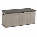 Garten-Aufbewahrungsbox aus Kunststoff in Holzoptik mit Klappdeckel, Taupe/Dunkelbraun, 120 × 55 × 60 cm