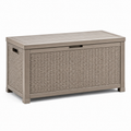 Garten-Aufbewahrungsbox in Taupe, 120 × 55 × 60 cm, Kunststoff in Rattanoptik mit Klappdeckel