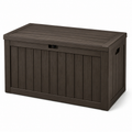 Gartenbox aus Kunststoff in Dunkelbraun und Schwarz, 120 × 60 × 63 cm, mit Klappdeckel und seitlichen Grifföffnungen