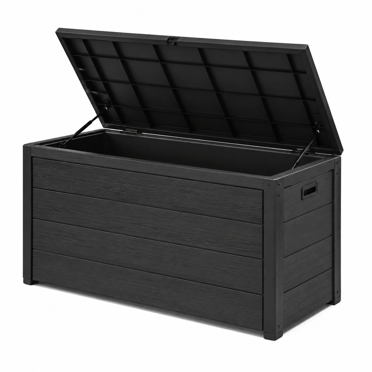 Garten-Aufbewahrungsbox aus Kunststoff mit Klappdeckel, Schwarz, 132 × 61 × 65 cm
