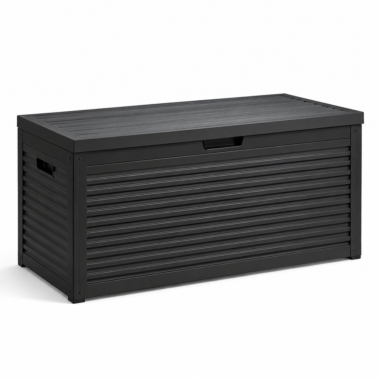 Garten-Aufbewahrungsbox aus beschichtetem Stahl mit Klappdeckel, Schwarz, 120 × 61 × 63 cm