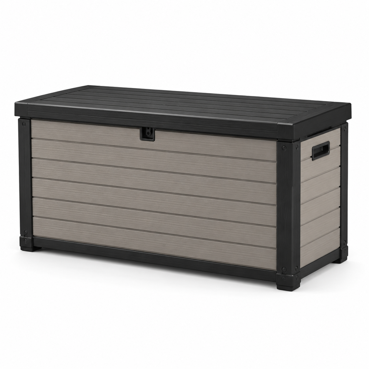 Garten-Aufbewahrungsbox aus Kunststoff mit Klappdeckel und Seitengriffen, 120 × 55 × 60 cm, Grau/Schwarz