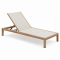 Gartenliege aus Holz mit beigefarbenem Textilgewebe und verstellbarer Rückenlehne, Natur/Beige/Anthrazit, 200 x 65 x 34 cm