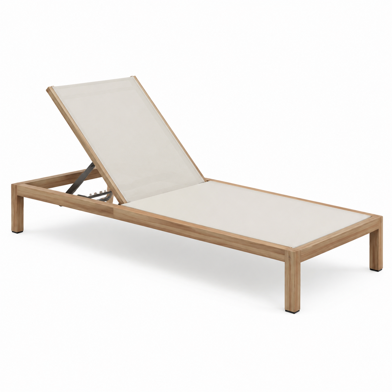 Gartenliege aus Holz mit beigefarbenem Textilgewebe und verstellbarer Rückenlehne, Natur/Beige/Anthrazit, 200 x 65 x 34 cm