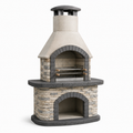 Grillkamin aus Betonwerkstein mit zwei Grillrosten und Ablagefach, 110 × 65 × 210 cm, Beige/Anthrazit/Grau