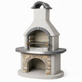 Gartenkamin aus Beton und Edelstahl mit Grillrost und Ablage, Beige/Grau/Silber, 120 × 70 × 210 cm
