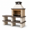 Beton-Gartengrill mit Stahlrost, Arbeitsfläche und Rauchabzug, 160 × 65 × 190 cm, Beige/Braun/Schwarz