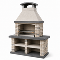 Betonstein-Gartengrill mit Kamin, Grillrost und Ablagefächern, 160 × 70 × 230 cm, Beige/Grau/Silber