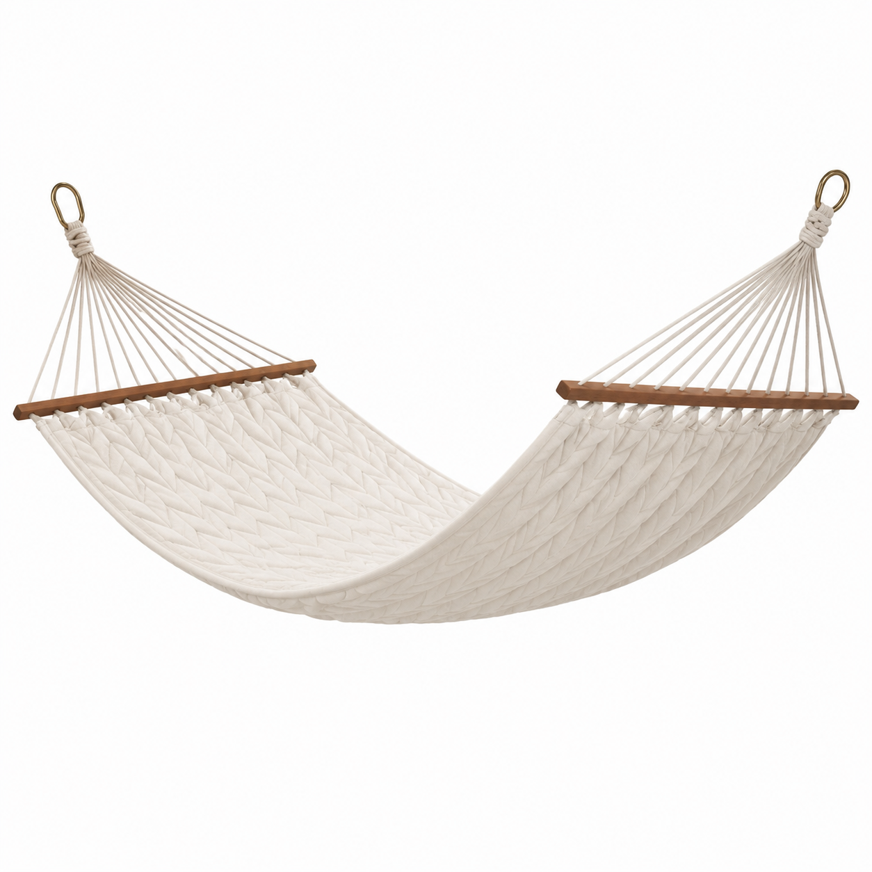 Hängematte mit Holzstäben, 300 × 100 × 3 cm, Creme/Braun/Messingfarben
