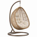 Hängesessel mit freistehendem Gestell und Polstern, 105 × 105 × 195 cm, Braun/Beige